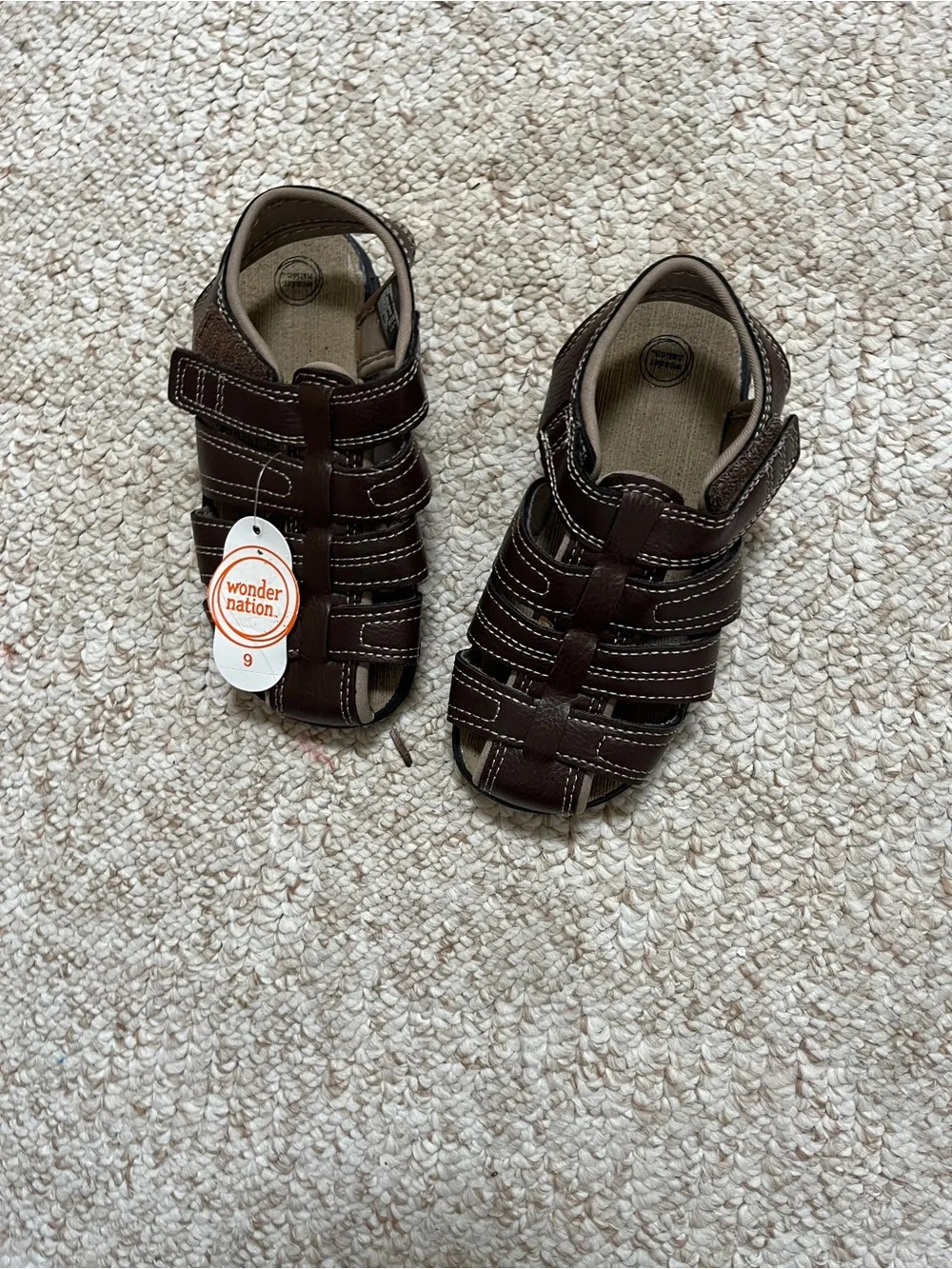 Wonder Nation Brown Boys Fisherman Sandals with Contrast Stitching